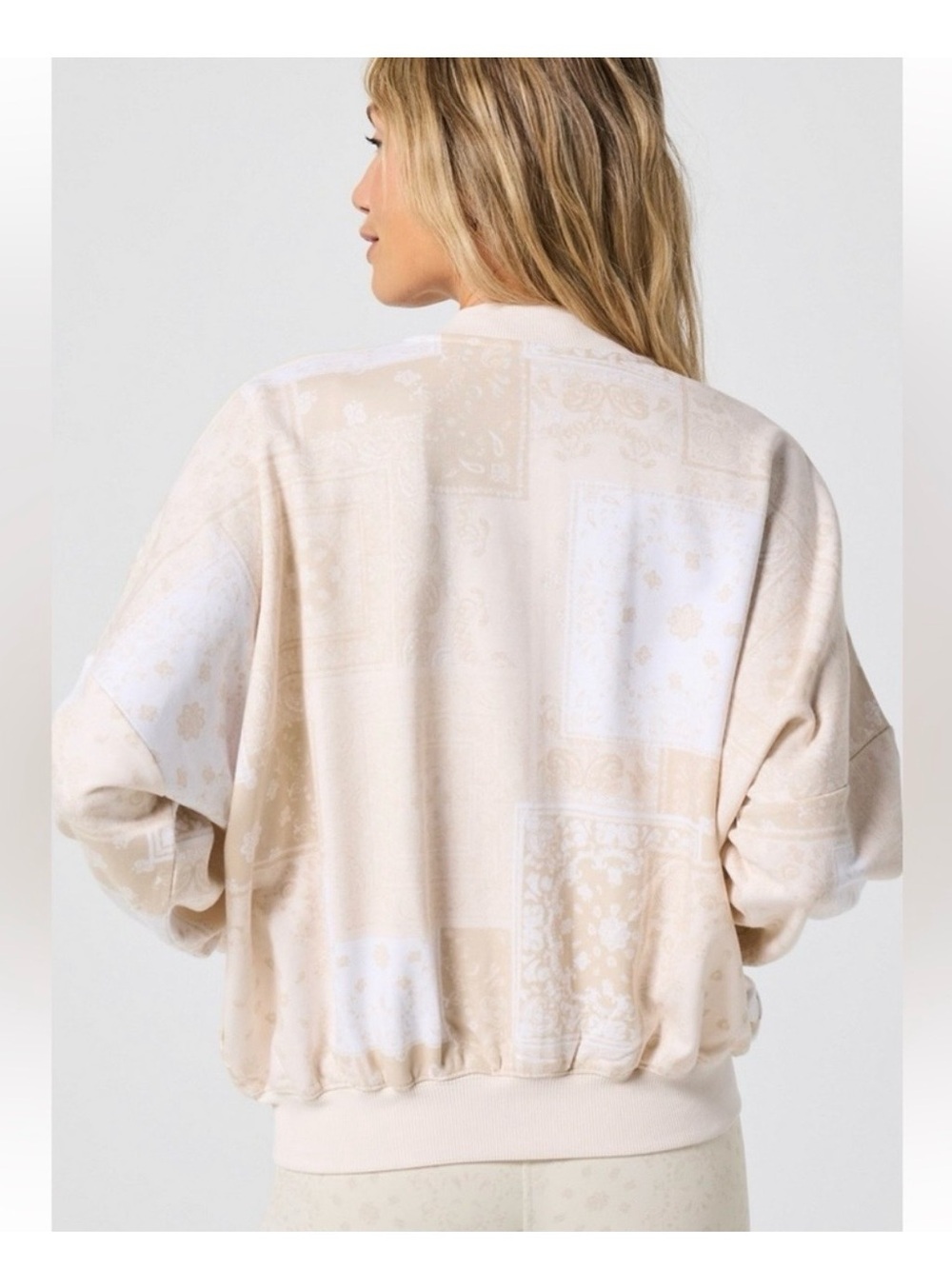 Fabletics Cream Patterned Lightweight Bomber Jacket
